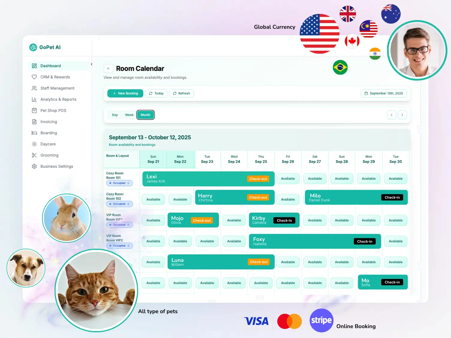 GoPet AI dashboard calendar